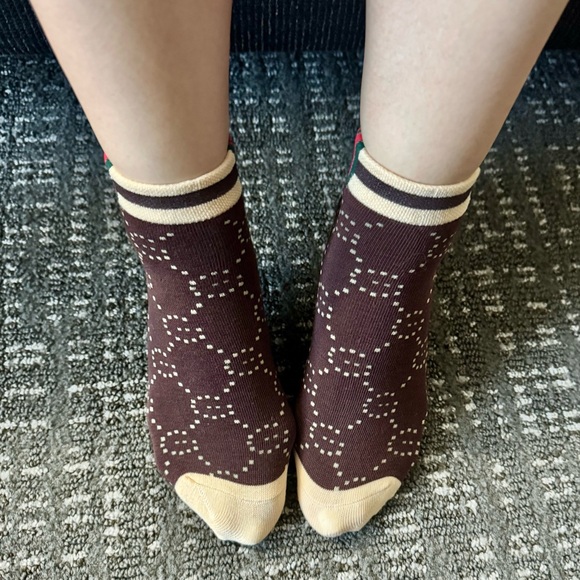 2 Pairs Sale-Cream and Brown Knit Ankle Socks - Picture 7 of 9
